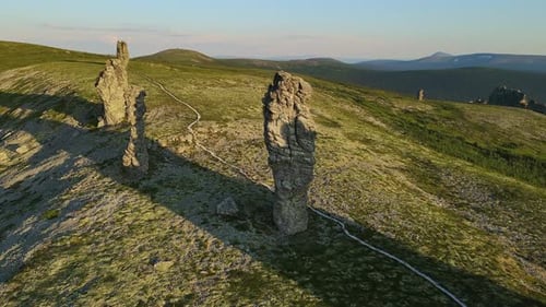 Aerial Weathered Stone Pillars on the Manpupuner Plateau