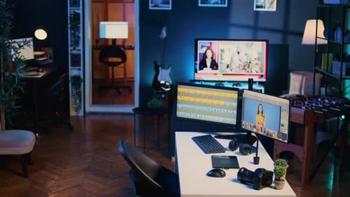 Photo Retouching Software Interface on Computer in Empty Post Production Studio