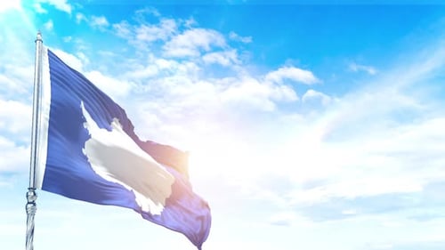 Realistic Antarctic Flag Waving Against Bright Blue Sky