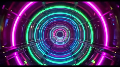 Abstract Neon Tunnel Loop Futuristic Colorful Circular Motio