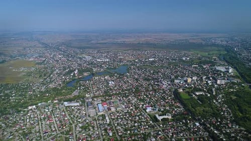 Aerial View of the Ukrainian City with Districts and Private Sector Buildings