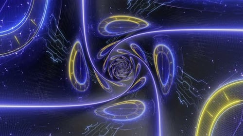 Neon Clocks Technology Tunnel Background, Loop
