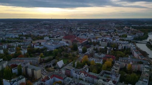 Berlin cityscape with Spree river, Tv Tower. Breathtaking aerial view flight drone