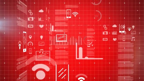 Futuristic Digital Interface with Business Data and Technology Icons