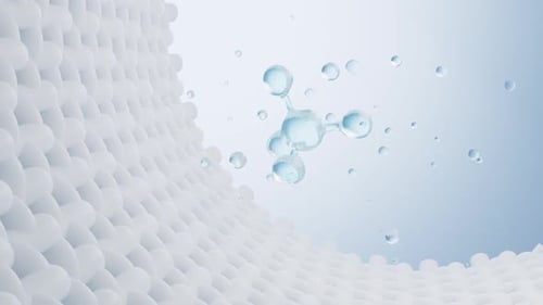 Abstract 3D Molecule Rotating with Water Droplets and Organic Texture