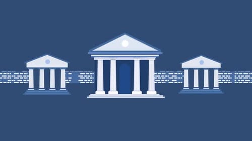 central banking system handling transactions records with banks technology animation