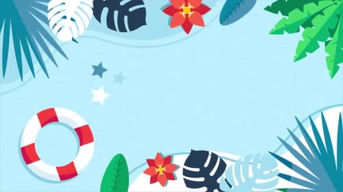 Animated Flat Design Tropical Leaves Frame Background