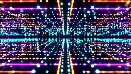 Abstrakter digitaler Neongittertunnel-Bewegungshintergrund