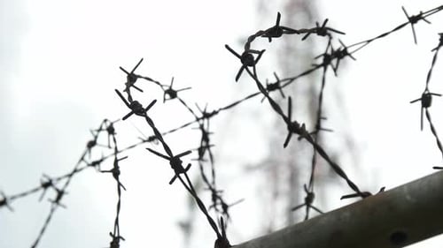 close up of wire fence with sky background