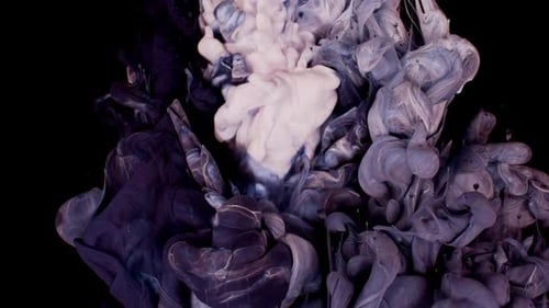 Vivid Ink Flow Colorful Dark Grey Paint Drop Mixing and Swirling Underwater Isolated Ink Cloud on