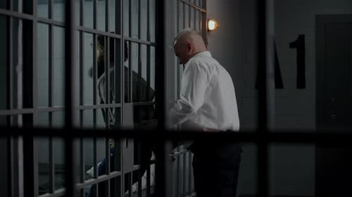 Prison Guard Puts Handcuffs on Criminal Through Metal Bars