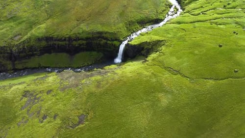 Beautiful Waterfall Iceland Summer Season Mountain Pure River Aerial Landscape