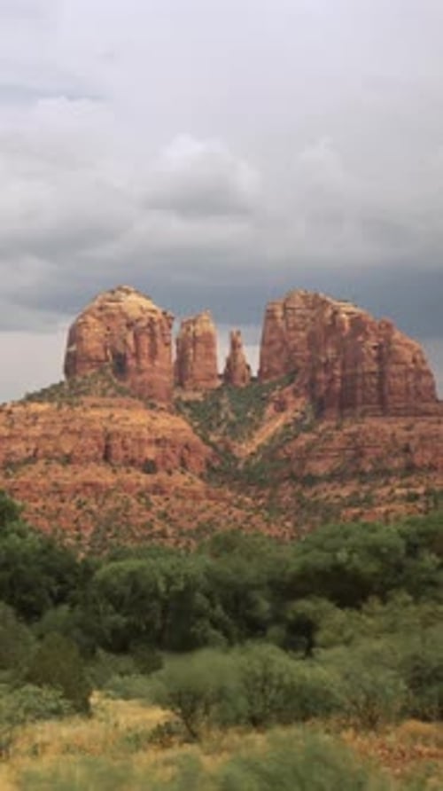 Vertical Video Sedona Cathedral Rock with Storm Zoom In