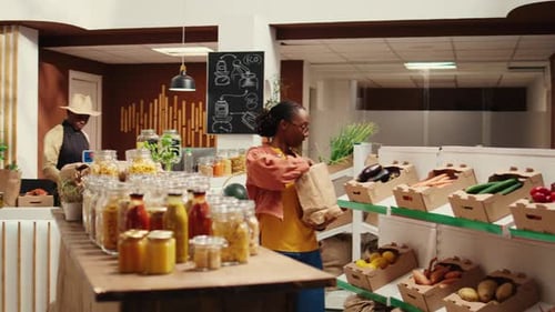 Woman Buying Vegetables at Grocer's Market