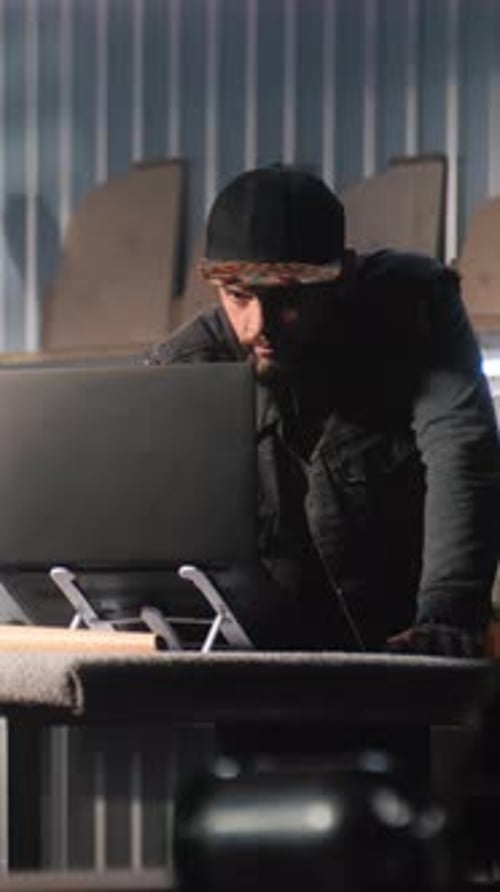 Male Carpenter Designer Creates Design of the Char Using Tablet Computer and Laptop