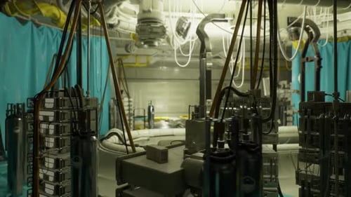 Durchdachtes Stromversorgungssystem mit Kabeln und Technikern bei der Arbeit