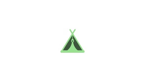 Animated Flat Design Tent Icon with Campfire