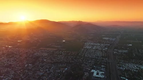 Panorama of the city surrounded by agricultural fields. Beautiful scenery of Napa, California, USA