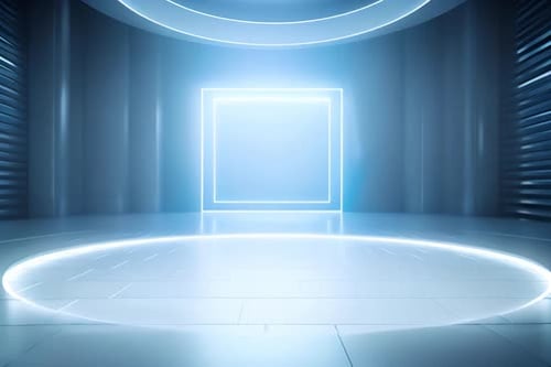 podium Futuristic showcase with platform for product displaying. Empty modern stage display