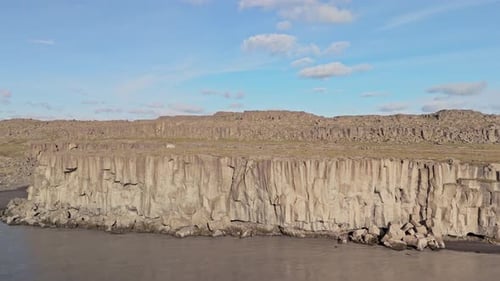 Icelandic Summer Landscape Aerial View of River and Canyon