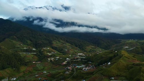 Mount Kinabalu aerial view from Kundasang town, Sabah Borneo