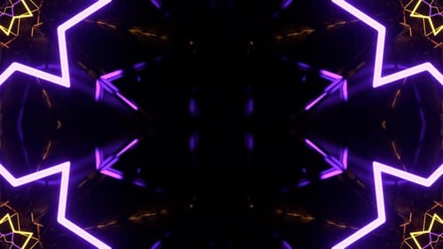 Purple And Orange Geometric Neon Abstraction In Mirror Kaleidoscope Style Background Vj Loop In 4K