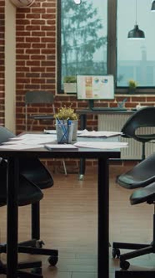 Vertical Video Empty Boardroom Meeting Table with Files