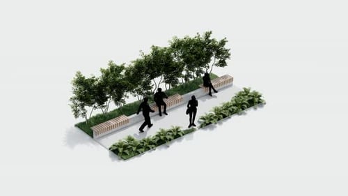 Modern Urban Park Design with Benches and Greenery