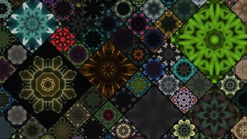 Digital Grid Multiple Flower Mandala Video Pattern In One Screen. Mandala Kaleidoscope Tile Pattern