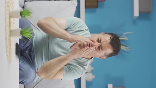 Vertical video of Old man with fear and stress.