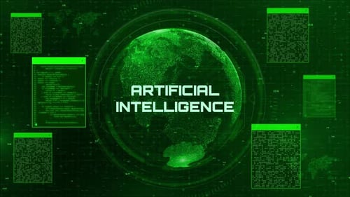 Green Digital Earth with Artificial Intelligence Text. Global Machine Learning and Cyber Technology