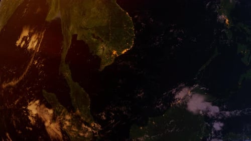 Thailand From Space At Sunset. Asia From Space Orbit. Blue Planet Earth. Globe