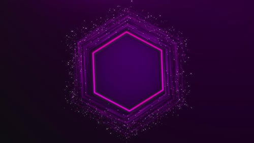 Neon Hexagon Frame Reveal with Glowing Particles Loop
