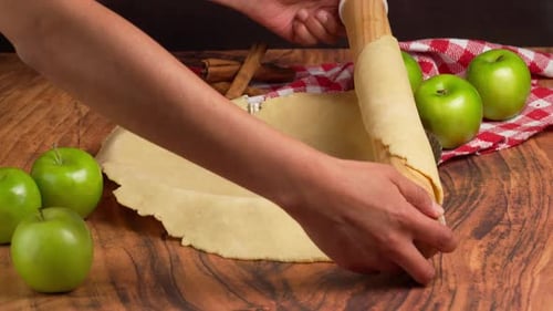 Baking Apple Pie Crust on a Wooden Table