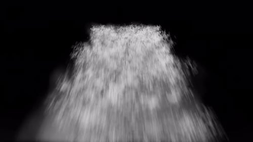 Vista da cachoeira de baixo. Câmera de introdução à água caída. Animação em loop de cachoeira. Canal Alpha