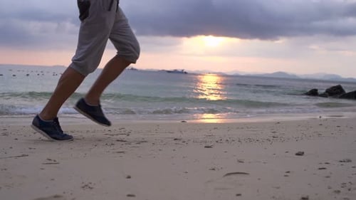 Man Jogging on Beach During Sunset, Super 240