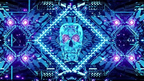 Detailed Neon Skull Vj Loop