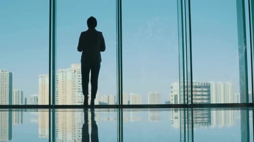 Cinematic And Majestic View Of Businesswoman Walking in Office