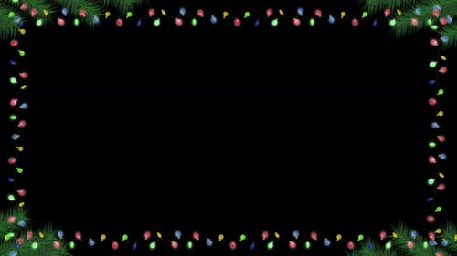 Animated Christmas Lights Frame with Pine Branches