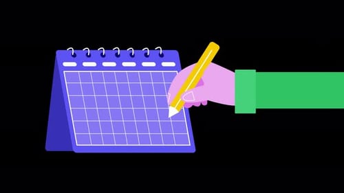 Animated Hand Marking Calendar Dates with a Pencil in Flat Style