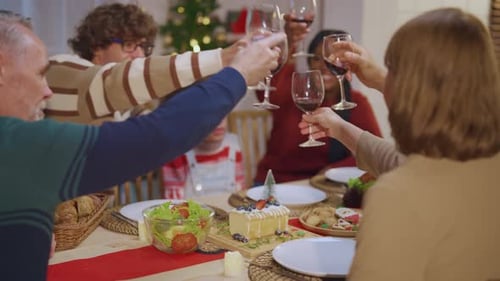 Family Christmas Celebration Toasting Wine Glasses Together