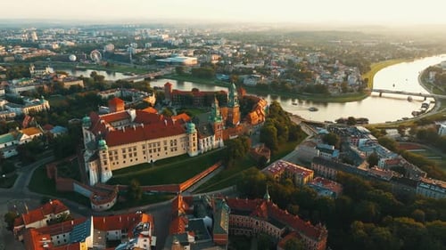 Historic royal Wawel Castle in Krakow at sunset