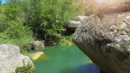 Woman Enjoying Nature in the River with Arms Up Relax Travel Adventure and Vacation