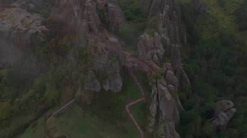 Aerial view of belogradchik fortress at sunrise, Bulgaria.