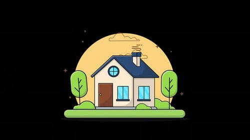 Flat Design Animated House Building Illustration Reveal