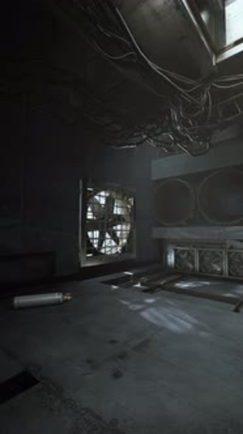 Grungy Industrial Room with Rotating Ventilation Fan Loop