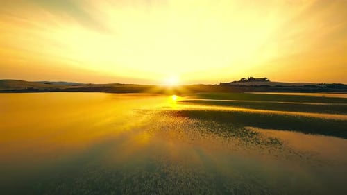 Romantic Sunset Over the Lake