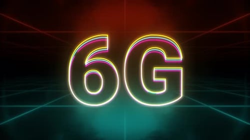 Glowing 6G Text Reveal on Neon Grid Background