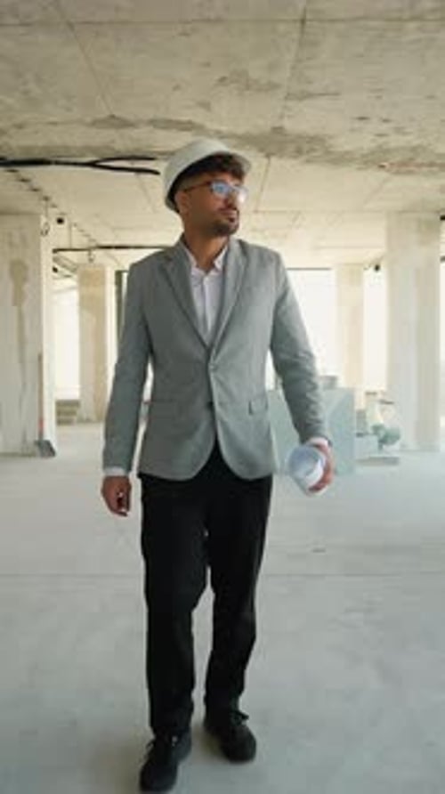Arquitecto caminando por un edificio en construcción