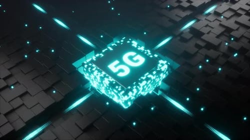 5G Technology Chip with Glowing Digital Circuitry Animation